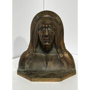 Vintage Rustic Bust Sculpture Bookend Doorstop Heavy Brass Bronze Western Decor